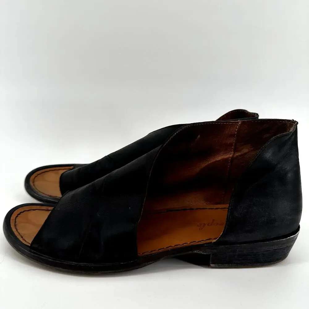 Free People Mont Blac Sandals Flats Open Toe Side Cut Outs Leather Black 39 8.5